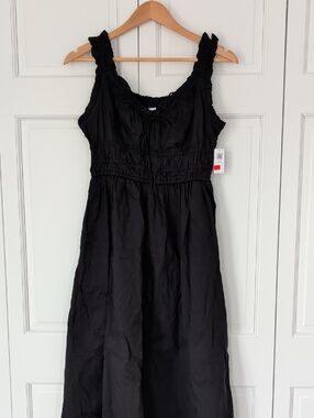 Old Navy Black Midi Dress with Ruffled Straps